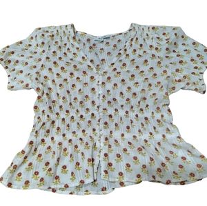 Madewell Sophia Short-Sleeve Top in Wild Calendula Block-Print